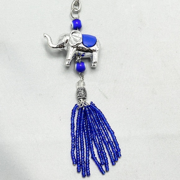 Elephant Blue Glass Evil Eye Beaded Tassel Keychain - Picture 3 of 5